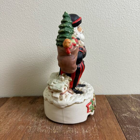 Vintage Poland Santa Black Red Suit with Toy Bag Gold Accent Music Box - Picture 4 of 6